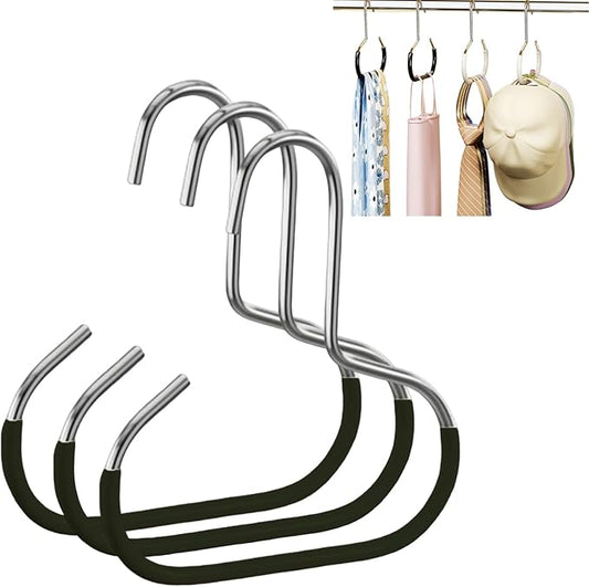 Durable Steel Hangers: Maximize Closet Space with Versatile Storage, Non-Slip Stainless Steel Clothes Rack Organizer for Hats, Ties, Scarves, Clothes (3, Black)
