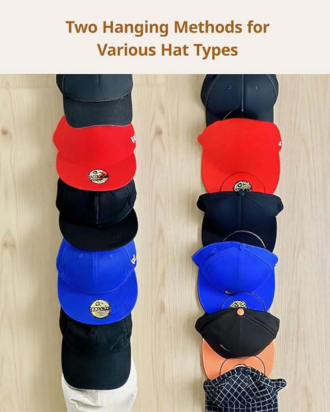 LINFIDITE 15 Pack Baseball Hat Rack Hanger Holder Organizer Multi Hook Wall Mounted Over Door Cap Display Storage Rack Cap Holder, Closet HangingStorage Rack w Hanging Hook White