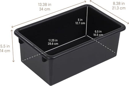 Cubby Storage Bins with Lids, 10-Pack Stackable Plastic Organizer Containers for Pantry, Office, Garage - Nestable with Handles, Black