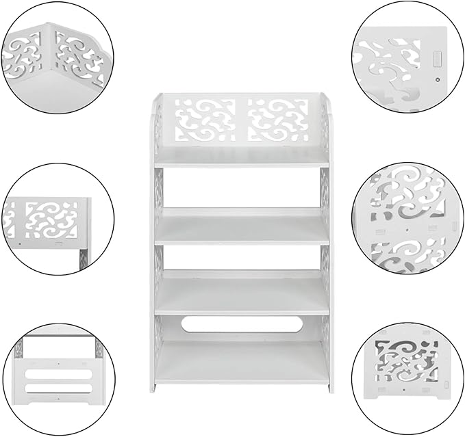 4 Tier Wood-Plastic Board Shoe Racks,Narrow Vertical Shoes Rack,Freestanding Shoe Organizer Shelf,Shoe Rack Storage Organizer,with Shelves,for Closet, Entryway, Front Door Entrance, Hallway (White)