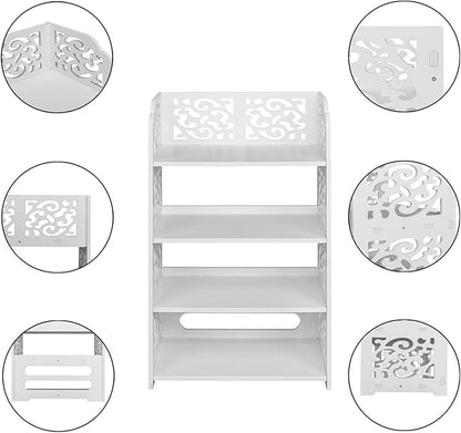 4 Tier Wood-Plastic Board Shoe Racks,Narrow Vertical Shoes Rack,Freestanding Shoe Organizer Shelf,Shoe Rack Storage Organizer,with Shelves,for Closet, Entryway, Front Door Entrance, Hallway (White)