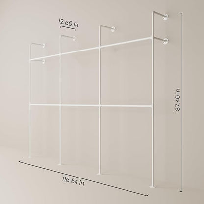 pamo Industrial Pipe Clothing Rack White Metal - 880 lbs Capacity - Wall-Mounted Clothes Racks for Hanging Clothes - Modern Walk-In Closet