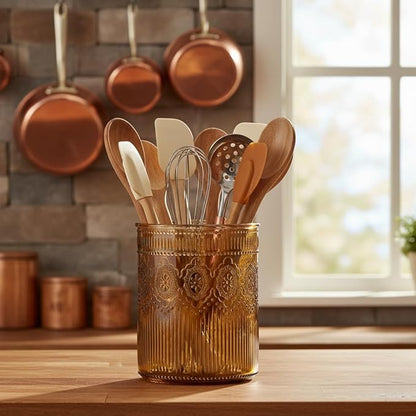 10 Strawberry Street Crosby Glass Utensil Crock, amber