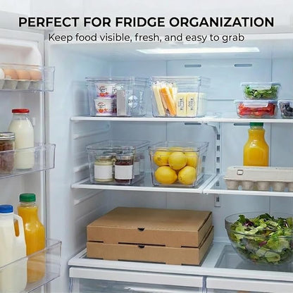 MOONEDGE Small Clear Plastic Storage Bins with Lids and Handles,Stackable Small Item Organizer Containers for Vanity,Craft,Office,Fridge,Kitchen,Pantry,Bathroom,Closet - 4 Pack (10×6×5 in)