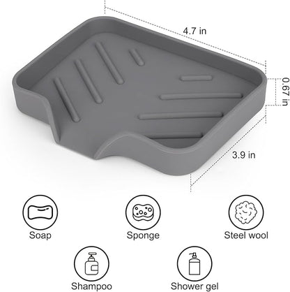 Silicone Soap Dish for Shower with Self Draining, 2 Pack Soap Holder for Bathroom, Silicone Sponge Holder for Kitchen Sink, Soap Tray for Dispenser, Scrubber, Bottle, 4.7"×3.9", Gray