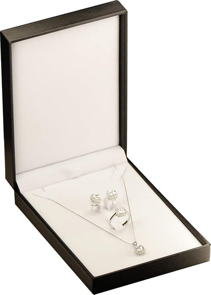 Necklace Pendant Earring and Ring Sets Gift Box for Engagement, Wedding... Luxury Soft Touch PU Leather Material Necklace Earring Jewelry Set Box Size 4.5"(W)*6.3(D)*1.57〞(H) (Black)