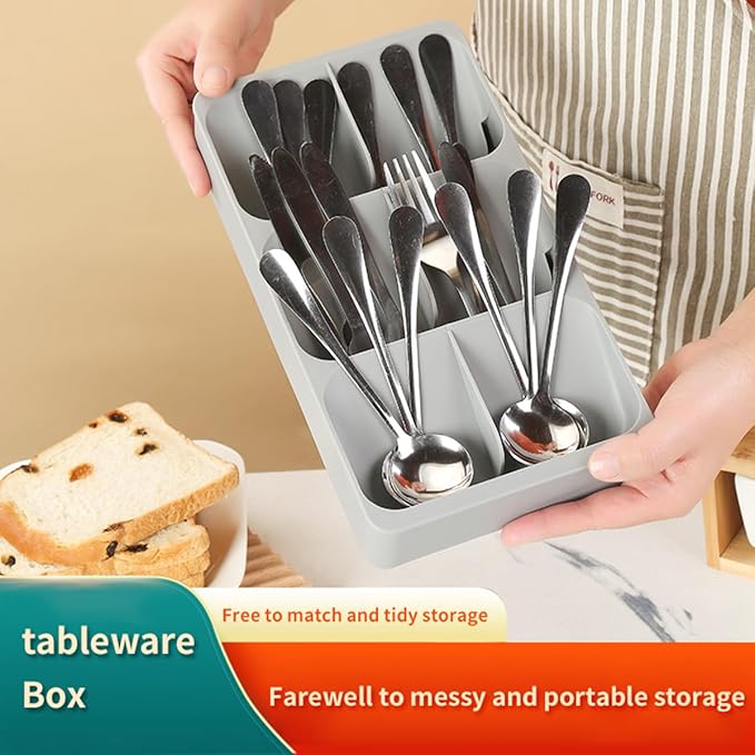 6 Slots Silverware Cutlery Drawer Organizer,Small Kitchen Utensil Tray for Flatware, Cutlery, Spoon and Knives Compact Storage Organization Keep Kitchen, Camper Drawer Neat & Organized