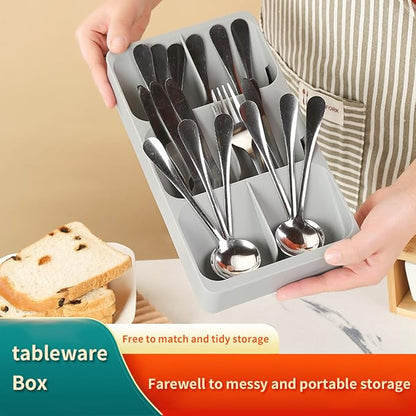 6 Slots Silverware Cutlery Drawer Organizer,Small Kitchen Utensil Tray for Flatware, Cutlery, Spoon and Knives Compact Storage Organization Keep Kitchen, Camper Drawer Neat & Organized