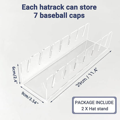 CHENYAOAI Hat Organizer for Baseball Caps, 2 Pcs No Install Acrylic Hat Stand for 14 Baseball Caps, Hat Racks for Caps Display and Organizer for Bedroom, Closet, Dresser, Office, Hat Holder
