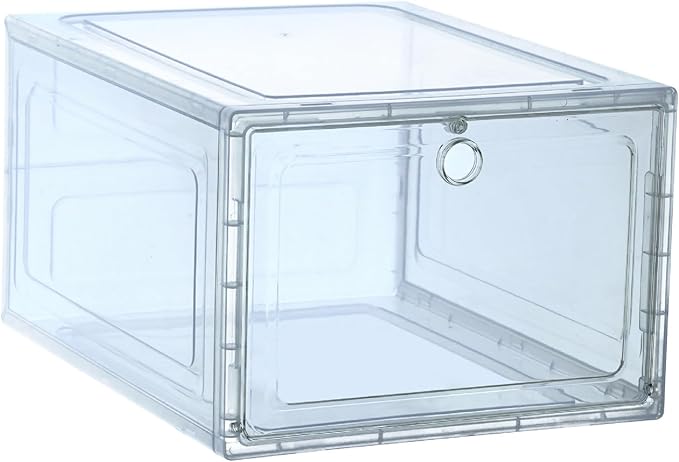 6 Pack JVedette Clear Shoe Storage Boxes Stackable Display | Large Capacity Sneaker Containers with Magnetic Side/Front Drop Door for Closet Organization | Plastic Shoe Organizer Bins