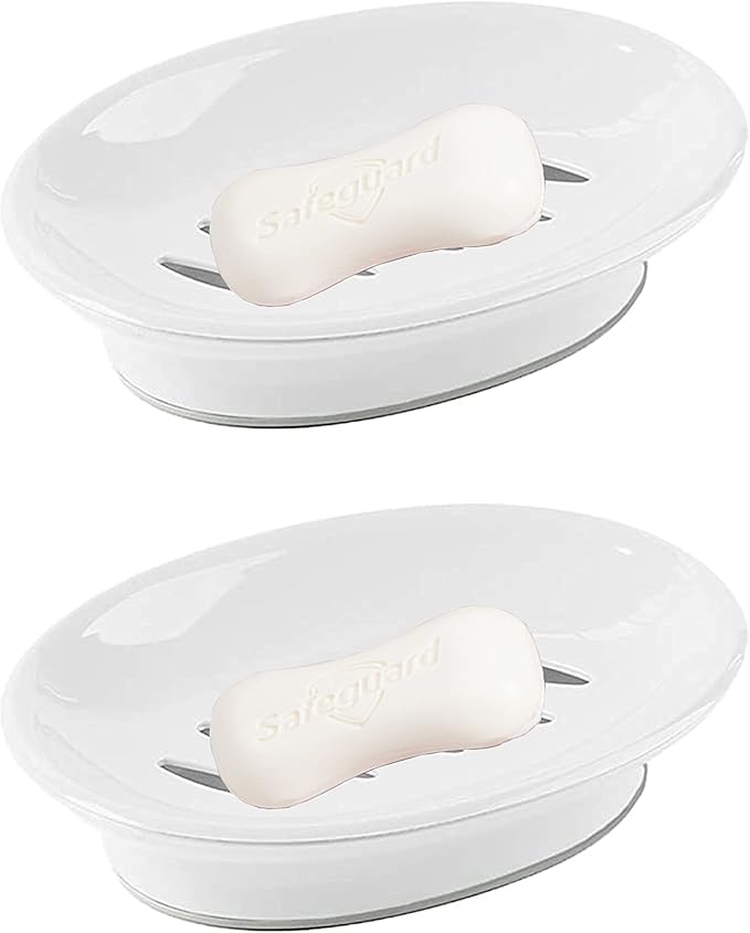 Soap Holder Storage Rack Plastic Dish 2-Pack With Drain Easy Cleaning Saver Dry Stop Mushy Tray for Shower Bathroom