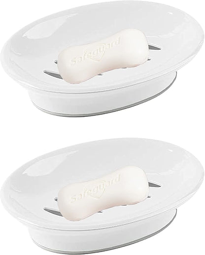 Soap Holder Storage Rack Plastic Dish 2-Pack With Drain Easy Cleaning Saver Dry Stop Mushy Tray for Shower Bathroom