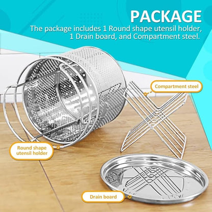 HOME&I Stainless Steel Silverware Drying Basket for Dish Rack, 4-Compartment Utensil Holder with Drain Board, Countertop Cutlery Caddy for Kitchen Sink & Dishwasher