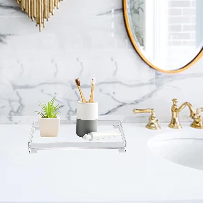 Vanity Bathroom Tray, Acrylic Rectangle Decorative Catchall Organizer Storage Tray (Medium-Clear)