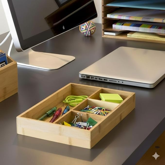 Lipper International 824, Bamboo Wood 4-Compartment Organizer Tray, 11 5/8" x 7 7/8" x 1 3/4"