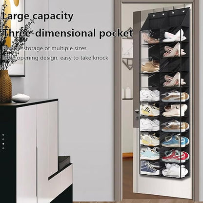 1 Pack Clear Dustproof Door Shoe Storage Organizer,Double Row 10 Tier PVC Hanging Shoe Holder,Space Saver - Holds 20 Pairs