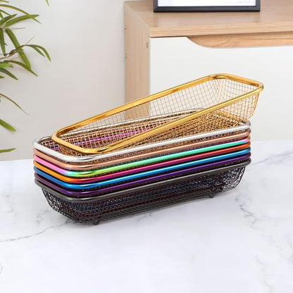 Kitchen Drawer Organizer, Stainless Steel Storage Container Metal Cabinet Storage Basket for Holding Silverware Kitchen Utensil, Pack of 2, Black