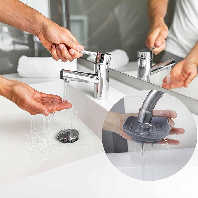 Silicone Soap Dish, 2-Pack, Anti-Slip Drainage Holder, Gray and White, 4.4 x 3.1 inches
