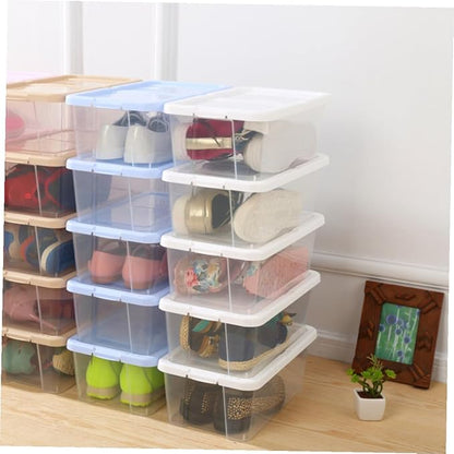 2pcs Stackable Plastic Shoes Storage Boxes with Lids, Shoe Organizer Cases for Household Closet and Kitchen Storage