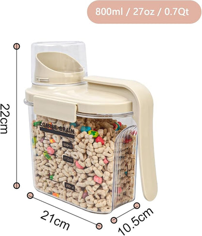 Cereal Containers Storage Airtight Food Storage Containers with Lids Plastic Small Cereal Dispenser with Pour Spout, Pantry Organization and Canister for Rice, Dry Food , Sugar & Flour, 0.8L 3 Pack