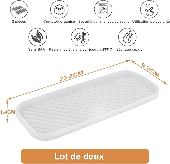 Silicone Organizer Tray, Soap and Sponge Holder for Kitchen Sink, Bathroom - Storage Tray for Dish Brush, Soap Dispenser, Dishwashing Accessories- 2 Pack (Clear)
