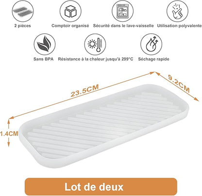 Silicone Organizer Tray, Soap and Sponge Holder for Kitchen Sink, Bathroom - Storage Tray for Dish Brush, Soap Dispenser, Dishwashing Accessories- 2 Pack (Clear)