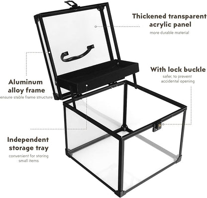 9inches Wide Pageant Crown Box Tiara Carrying Case Extra Large with Sash Holder Clear Acrylic Display Case,Toiletry and Cosmetic Organizer (Black, 230 * 230 * 190mm)