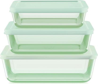 Pyrex Colors Tinted (6-PC Large) Medium/Large Rectangle Food Storage Container Set, Snug Fit Non-Toxic Plastic BPA-Free Lids, Freezer Dishwasher Microwave Safe, 3 Cup, 6 Cup & 11 Cup
