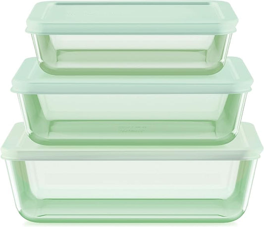 Pyrex Colors Tinted (6-PC Large) Medium/Large Rectangle Food Storage Container Set, Snug Fit Non-Toxic Plastic BPA-Free Lids, Freezer Dishwasher Microwave Safe, 3 Cup, 6 Cup & 11 Cup