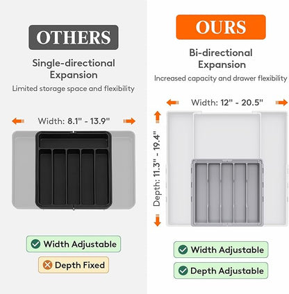 Lifewit Silverware Drawer Organizer, Expandable Utensil Tray for Kitchen, BPA Free Flatware and Cutlery Holder, Adjustable Plastic Storage for Spoons Forks Knives, 5-8 Slots, Gray