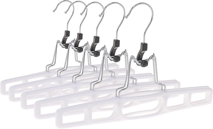 Premium Skirt Hangers 60-Pack - Thin Space-Saving Skirt Hanger Set with Clamp, Pant Hanger, Shorts Hangers with Heavy-Duty Locking Clasp, Multipurpose Quality Jean Hangers Set (White, 60)