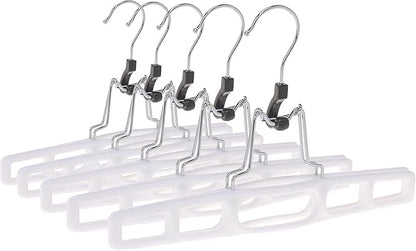 Premium Skirt Hangers 60-Pack - Thin Space-Saving Skirt Hanger Set with Clamp, Pant Hanger, Shorts Hangers with Heavy-Duty Locking Clasp, Multipurpose Quality Jean Hangers Set (White, 60)