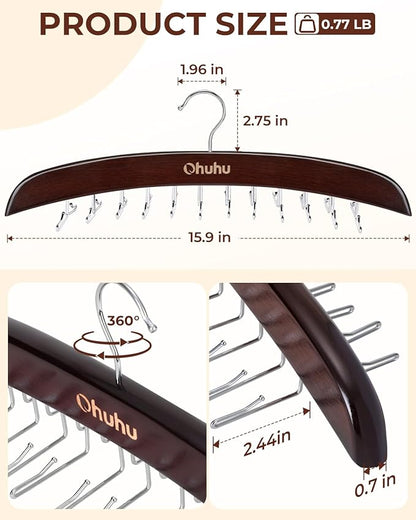 Tie Rack Hanger for Closet: Ohuhu 2 Packs 24 Folding Hooks Tie Hangers for Men Wooden Tie Holder Organizer Space Saving Necktie Storage 360 Degree Rotating Ties Belts Scarves Tank Tops-Walnut