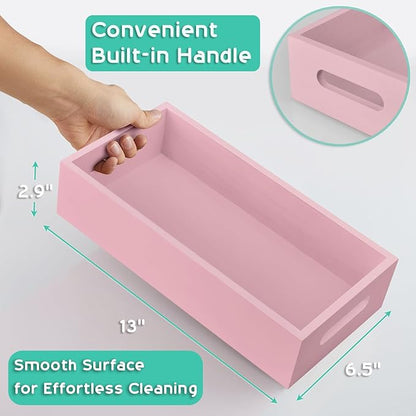 ALELION Pink Bathroom Basket for Organizing - Wooden Toilet Tank Paper Basket with Handle for Back of Toilet Tank Top Organizer - Pink Kitchen Bathroom Decor Accessories