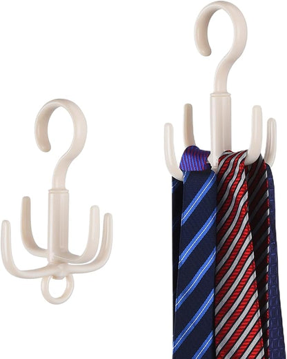 Space-Saving Tie Hanger, Small Space Storage and Organizer, 2 Piece Set, 360° Rotatable Portable Closet Organizers for Belt, Scarf, Bras, Tank top, Purses Etc(Beige)