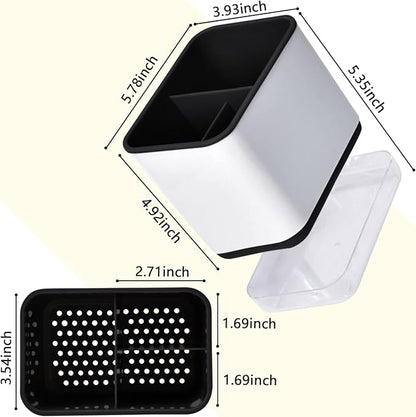 Utensil Holder Cutlery Drainer Sink Caddy, Chopsticks Holder Spoon Chopsticks Fork Drain Rack Basket Storage Holder Organizer Compartment Box (Black)