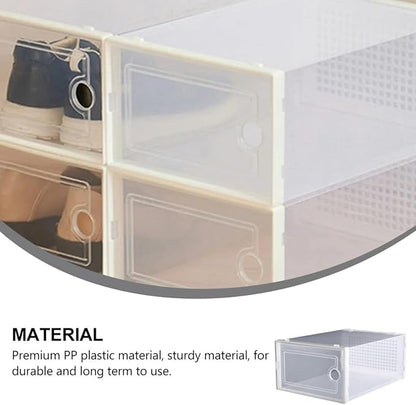 2Pcs Plastic Shoe Storage Boxes Drawer-Style Sturdy Organizers for Dormitory and Closet White Stackable Shoe Containers for and Boots