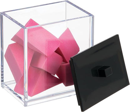 mDesign Plastic Rectangle Apothecary Canister - Organizer for Bathroom Vanity Countertop Shelf Decor - Holds Cotton Swabs, Soap, Makeup, Bath Salts - Lumiere Collection - 2 Pack - Clear/Matte Black