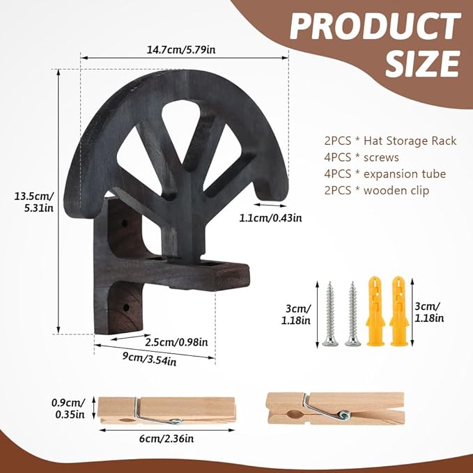 2 PCS Cowboy Hat Rack Holder, 3-Speed Adjustable Western Hat-Display,Wooden Cowboy Hat-Wall Mount Stand for Wall Can Keeps Original Shape of Hats,for Storage Fedoras Hats