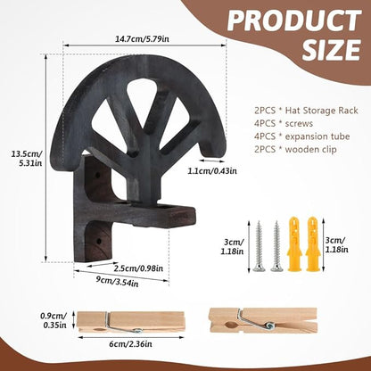 2 PCS Cowboy Hat Rack Holder, 3-Speed Adjustable Western Hat-Display,Wooden Cowboy Hat-Wall Mount Stand for Wall Can Keeps Original Shape of Hats,for Storage Fedoras Hats