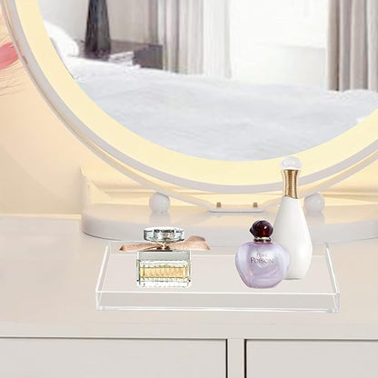 Acrylic BathroomTray for Counter, Handmade Clear Trays Sturdy Organizer for Cup, Sponge, Soap, Plant (Large, Clear)
