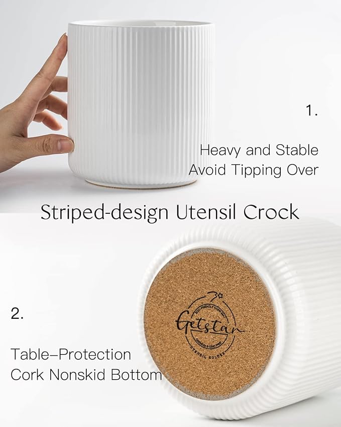 getstar Large Utensil Holder for Kitchen Counter, 5.6" Vintage Ceramic Utensils Crocks Utensil Organizer for Spatula Farmhouse Kitchen Decor