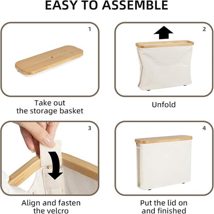 StorageWorks Toilet Paper Storage with Bamboo Lid, Toilet Paper Holder Basket for Up to 9 Mega or 12 Regular Size Rolls, Medium Paper Storage Baskets for Bathroom, Beige, 1 Pack