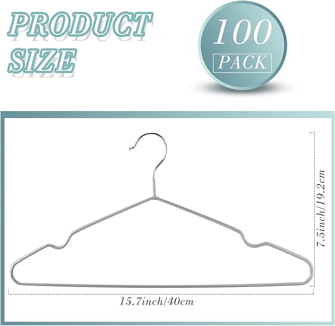 Wesiti 100 Pcs Metal Wire Non Slip Hangers for Clothes Space Saving Hanger Strong 15.7 in Triangle Clothes Coat Suit Bridal Boutique Dress for Closet Dorm Rack(Gray)