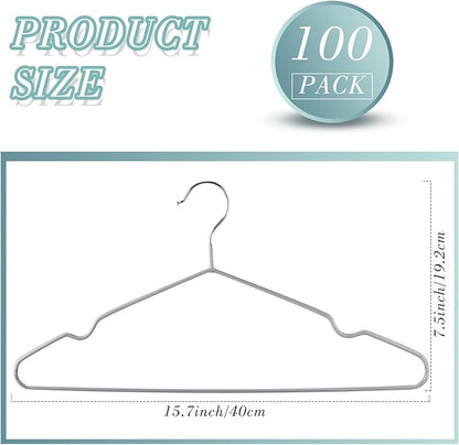 Wesiti 100 Pcs Metal Wire Non Slip Hangers for Clothes Space Saving Hanger Strong 15.7 in Triangle Clothes Coat Suit Bridal Boutique Dress for Closet Dorm Rack(Gray)