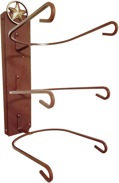 American Made 3 Cowboy Hat Rack with Lone Star, Wall Mount Three Tier Hat Holder, Heavy Duty Powder Coated Steel, Rust Chisholm Trail Brown, Model 663 Classic CT