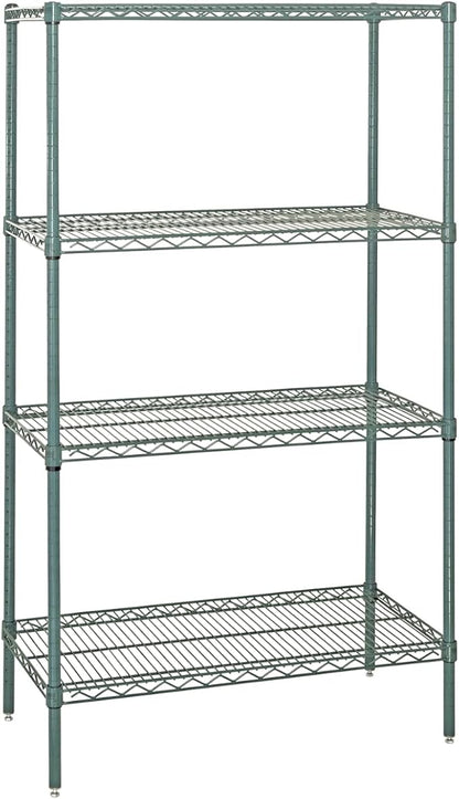 Quantum Storage Systems WR54-2130P-5 Wire Shelving Starter Kit, 30" W x 21" D x 54" H, 600 lbs Capacity, Carbon Steel, Epoxy Coated, Green, NSF