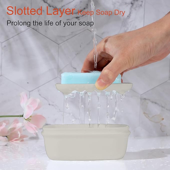 Quatish 2 Pack Travel Soap Container, Portable Soap Holder with Lid, Travel Bar Soap Holder, Soap Case for Camping Gym Travel, Soap Box for Bathroom,Beige