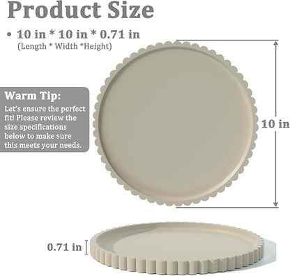 HighHerz Silicone Bathroom Countertop and Vanity Tray-10 Inch Round Silicone Bathroom Tray, Modern Bathroom Decor, Coffee Table Decor, Decorative Tray for Candle, Perfume, Plants (Khaki)