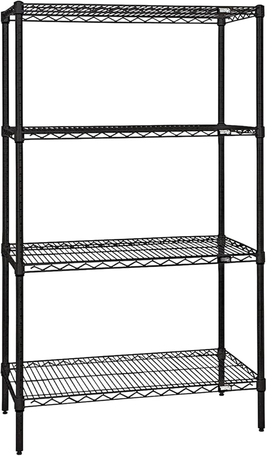 Quantum Storage Systems WR86-3060BK Wire Shelving Starter Kit, 60" W x 30" D x 86" H, 600 lbs Capacity, Carbon Steel, Epoxy Coated, Black, NSF
